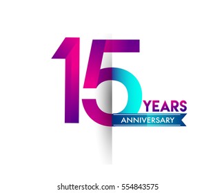 fifteen years anniversary celebration logotype colorfull design with blue ribbon, 15th birthday logo on white background