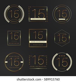 Fifteen years anniversary celebration logotype. 15th anniversary logo collection.