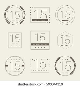 Fifteen years anniversary celebration logotype. 15th anniversary logo collection.