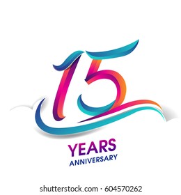 fifteen years anniversary celebration logotype blue and red colored. 15th birthday logo on white background.