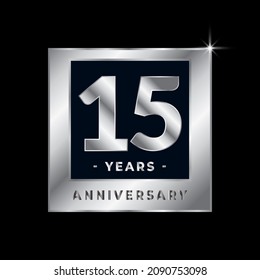 Fifteen Years Anniversary Celebration Luxury Black and Silver Logo Emblem Isolated Vector