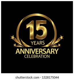 fifteen years anniversary golden. anniversary template design for web, game ,Creative poster, booklet, leaflet, flyer, magazine, invitation card - Vector