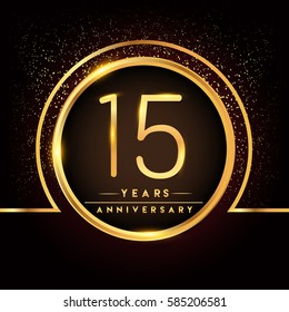 fifteen years birthday celebration logotype. 40th anniversary logo with confetti and golden ring isolated on black background, vector design for greeting card and invitation card.