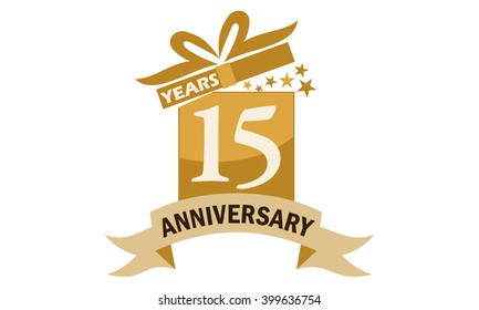 Fifteen Years Gift Box Ribbon Anniversary 