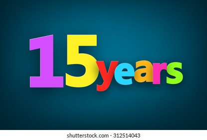 Fifteen years paper colorful sign over dark blue. Vector illustration. 
