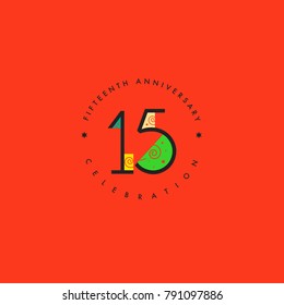 Fifteenth 15th Years Anniversary Celebration Logo Design, Number 15 Icon Vector Template.
