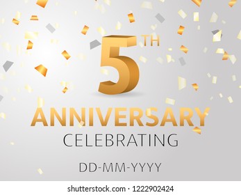 Fifth Anniversary with confetti. Vector illustration