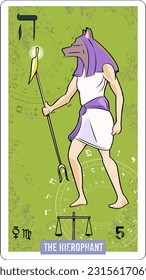 fifth card of the Egyptian tarot called The hierofant. vector illustration for fortune telling.