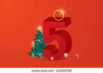 the fifth day of christmas of twelve days of Christmas/advent calendar greetings template vector/illustration