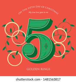 fifth day of christmas of the twelve days of christmas/ advent calendar template vector/illustration