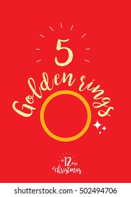 the fifth day of christmas of the twelve days of christmas - five golden rings template vector/illustration