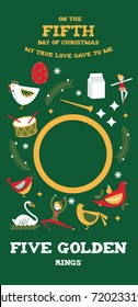 fifth day of christmas from the twelve days of christmas greetings template vector/illustration