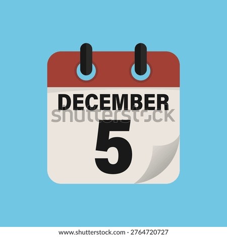 Fifth December Calendar Icon Date Schedule Green Background Vector Illustration