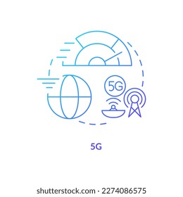 Icono de concepto de gradiente azul de quinta generación. Producción de aplicaciones. Ilustración de líneas delgadas de ideas abstractas de la tecnología de desarrollo web de tendencias. Dibujo de contorno aislado. Se usa una fuente Myriad Pro-Bold