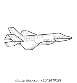 Fifth generation fighter jet F-35 dark gray line icon.