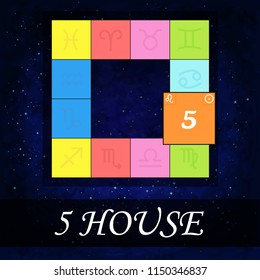 The fifth house in the horoscope. Starry background. Astrology. Vector illustration.