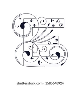 The fifth letter of the English alphabet is E. Vintage initial letter