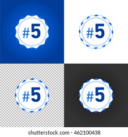 Fifth place award sign icon. Prize for winner symbol. Colored flat icons on various backgrounds.