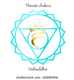 fifth Throat chakra visuddha on light blue watercolor background. Yoga icon, healthy lifestyle concept. vector illustration