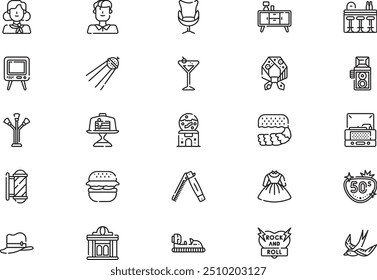 Fifties icons collection is a vector illustration with editable stroke.