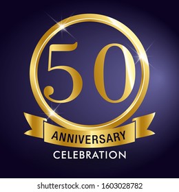 fiftieth anniversary golden logo emblem with ribbon and the number 50th vector graphic design. 50th anniversary logo. Vector and illustration.
