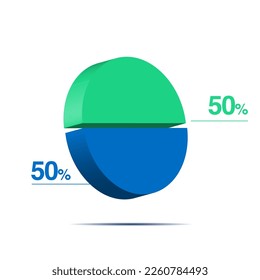 fifty fifty 50-50 3d Isometric pie chart diagram for business presentation. Vector infographics illustration eps.