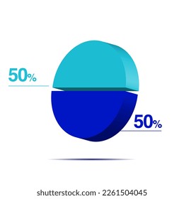 fifty fifty 50-50 3d Isometric pie chart diagram for business presentation. Vector infographics illustration eps.