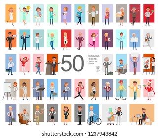 Fifty business people working character vector design. Presentation in various action with emotions, running, standing and walking. 