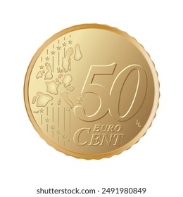 Fifty cent euro coin - Euro 50 cent coin isolated on white background. Currency of the European Union - vector illustration