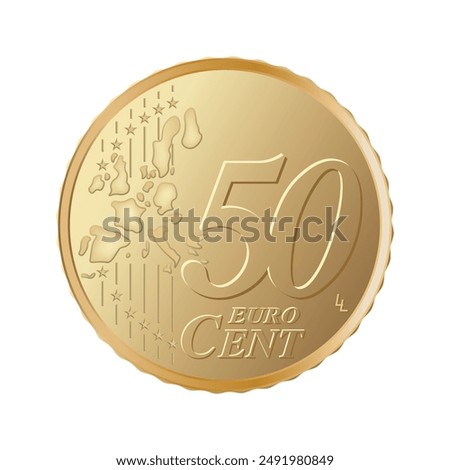 Fifty cent euro coin - Euro 50 cent coin isolated on white background. Currency of the European Union - vector illustration