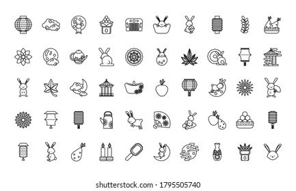 fifty chinese moon festival set icons vector illustration design