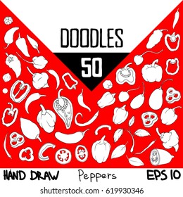 Fifty different peppers.
A large set of doodles for your creativity and business.