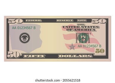 Fifty dollars without a portrait of Grant. 50 us dollars banknote. Template or mock up for a souvenir. Vector illustration isolated on a white background