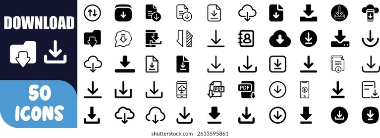 Cinquenta ícones de download definem ilustração vetorial