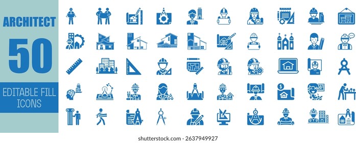 Fifty editable architect icons building design construction