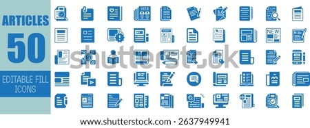 Fifty editable blue fill icons articles news documents