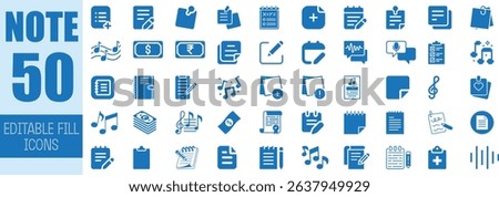 Fifty editable blue note icons music finance checklist