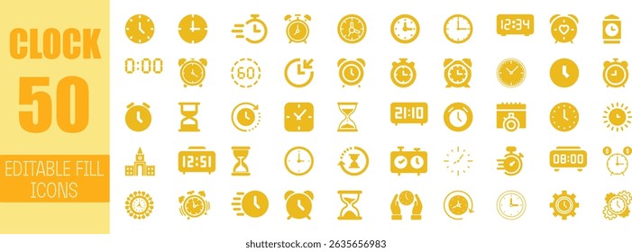 Cincuenta iconos de reloj editables símbolos de gestión de tiempo