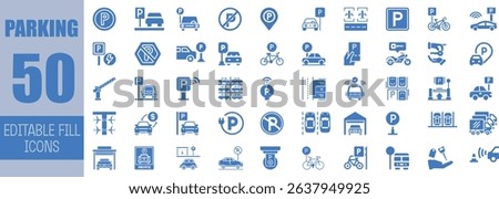 Fifty editable parking icons set vector illustration