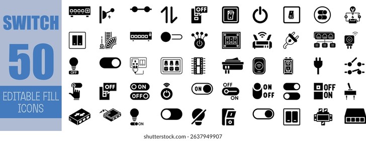 Fifty editable switch icons on off toggle power plug