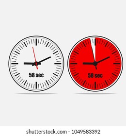 Fifty Eight Seconds Clock on grey background. Two options. EPS 10 vector
