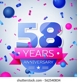 Fifty eight years anniversary celebration on grey background. Anniversary ribbon