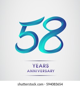 fifty eight years anniversary celebration logotype blue colored isolated on white background. 58th birthday logo for invitation card, banner and greeting card