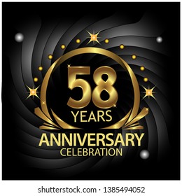 Fifty eight years anniversary golden. anniversary template design for web, game ,Creative poster, booklet, leaflet, flyer, magazine, invitation card - Vector