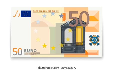 Fifty euro banknotes on a white background.