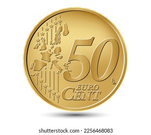 Fifty euro cent coin. Reverse coin. Vector illustration.