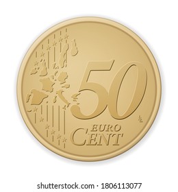 Fifty euro cent on a white background. Vector illustration.