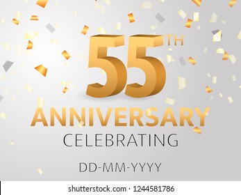 Fifty fifth Anniversary with confetti. Vector illustration