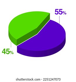 fifty five 55 forty five 45 3d Isometric pie chart diagram for business presentation. Vector infographics illustration eps.