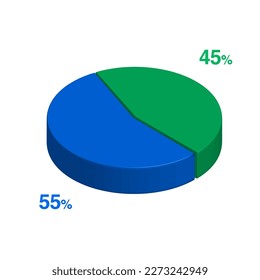 fifty five 55 forty five 45 3d Isometric pie chart diagram for business presentation. Vector infographics illustration eps.	